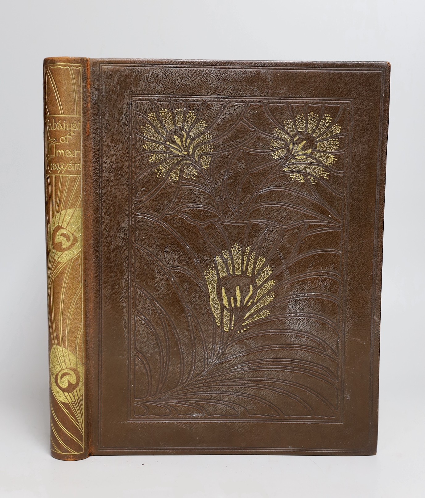 Pogany, Willy (illustrator) - Rubaiyat of Omar Khayyan, 4to, tooled olive green morocco gilt, with 24 tipped-in coloured plates, top edge gilt, remainder untrimmed, George G Harrap & Co., London, [1909]
